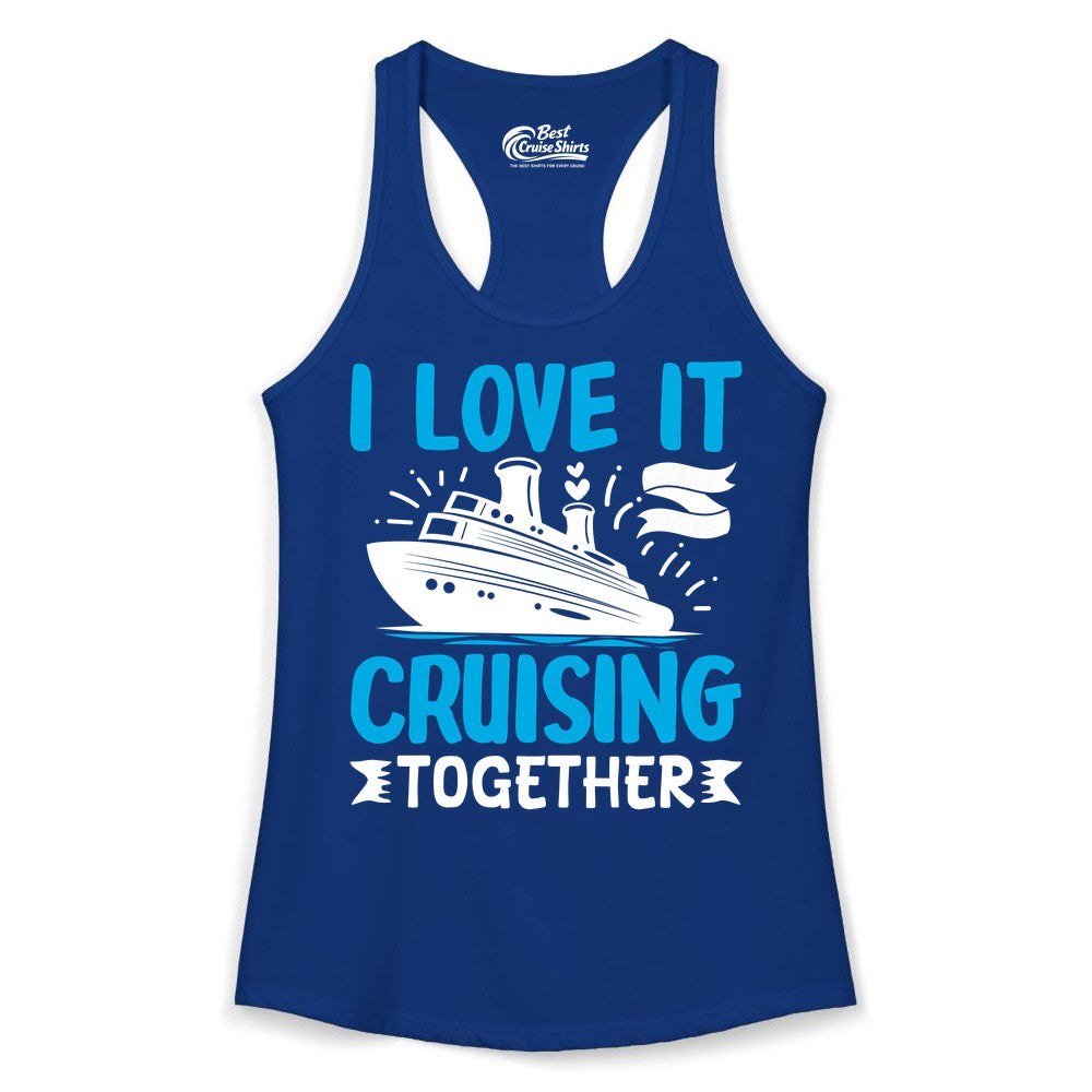 Cruising Together Shirt - Romantic Cruise Apparel for Couples (Ladies Tank) in Solid Royal - Romantic Cruise Ship Playful Hearts Cruising Together Shirt Design