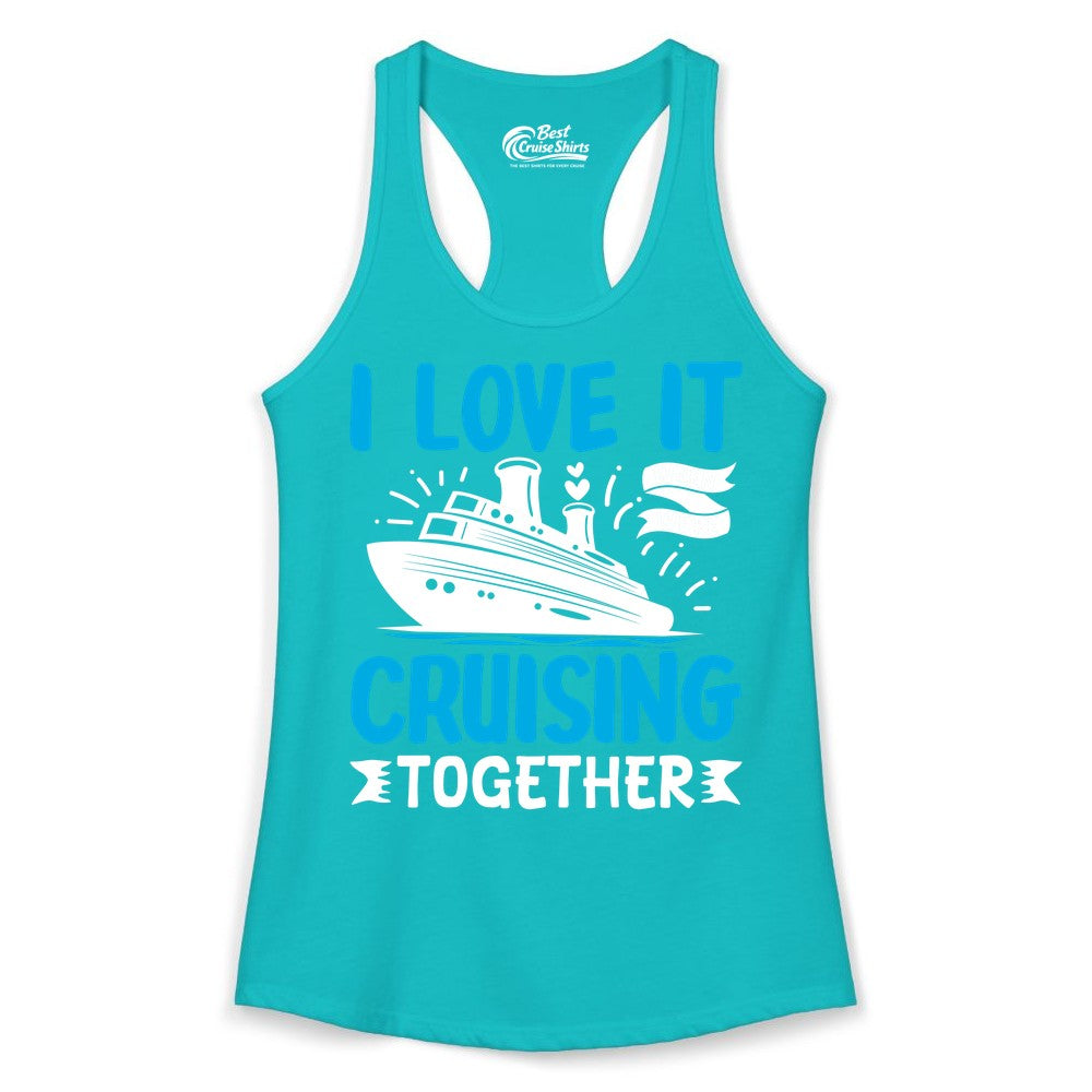 Cruising Together Shirt - Romantic Cruise Apparel for Couples (Ladies Tank) in Tahiti Blue - Romantic Cruise Ship Playful Hearts Cruising Together Shirt Design