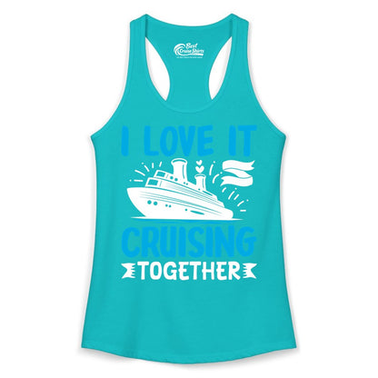 Cruising Together Shirt - Romantic Cruise Apparel for Couples (Ladies Tank) in Tahiti Blue - Romantic Cruise Ship Playful Hearts Cruising Together Shirt Design
