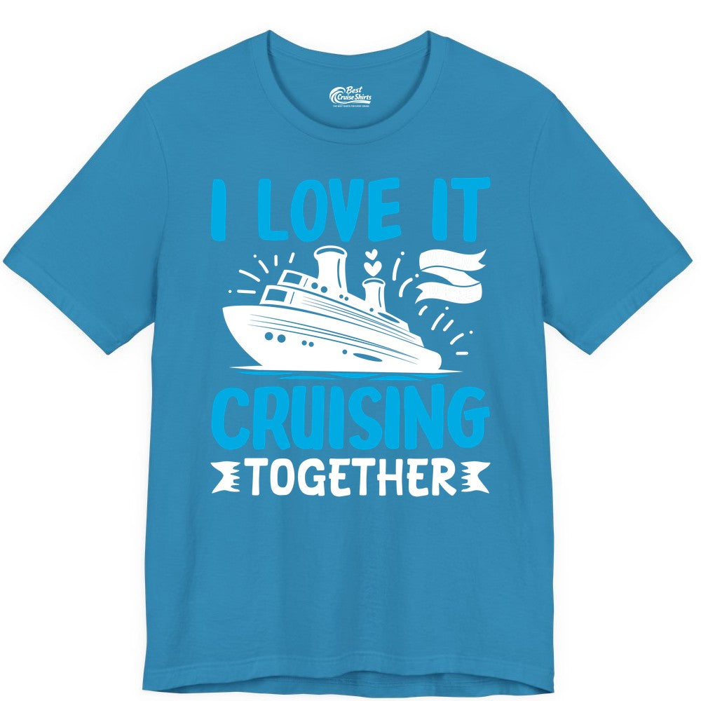 Cruising Together Shirt - Romantic Cruise Apparel for Couples (Premium Tee) in Aqua - Romantic Cruise Ship Playful Hearts Cruising Together Shirt Design