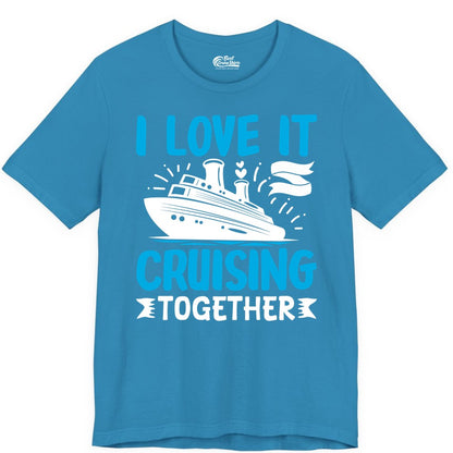 Cruising Together Shirt - Romantic Cruise Apparel for Couples (Premium Tee) in Aqua - Romantic Cruise Ship Playful Hearts Cruising Together Shirt Design
