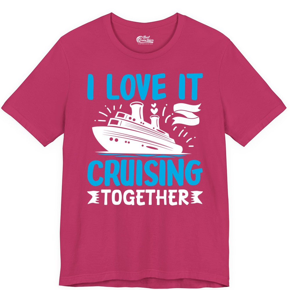Cruising Together Shirt - Romantic Cruise Apparel for Couples (Premium Tee) in Berry - Romantic Cruise Ship Playful Hearts Cruising Together Shirt Design