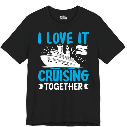 Cruising Together Shirt - Romantic Cruise Apparel for Couples (Premium Tee) in Black - Romantic Cruise Ship Playful Hearts Cruising Together Shirt Design