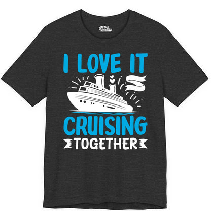 Cruising Together Shirt - Romantic Cruise Apparel for Couples (Premium Tee) in Dark Grey Heather - Romantic Cruise Ship Playful Hearts Cruising Together Shirt Design