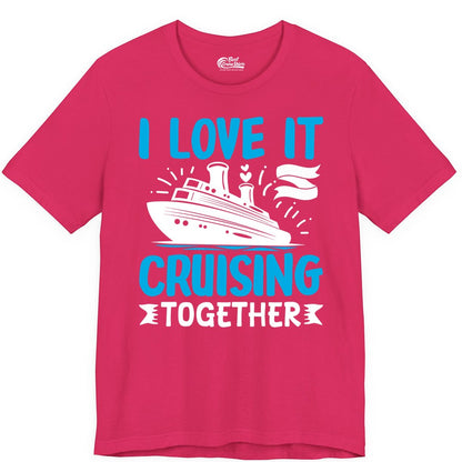 Cruising Together Shirt - Romantic Cruise Apparel for Couples (Premium Tee) in Fuchsia - Romantic Cruise Ship Playful Hearts Cruising Together Shirt Design