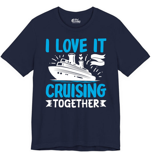 Cruising Together Shirt - Romantic Cruise Apparel for Couples (Premium Tee) in Navy - Romantic Cruise Ship Playful Hearts Cruising Together Shirt Design