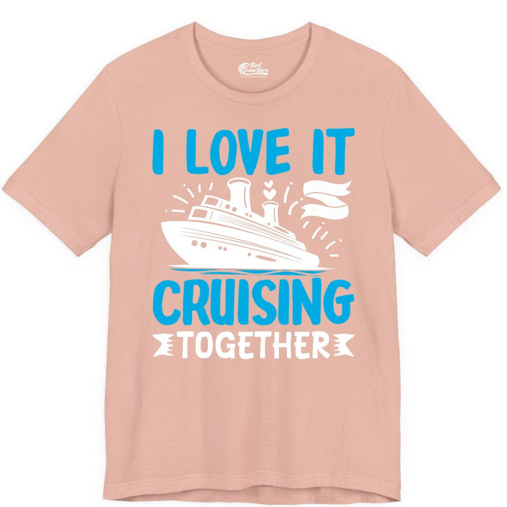 Cruising Together Shirt - Romantic Cruise Apparel for Couples (Premium Tee) in Peach - Romantic Cruise Ship Playful Hearts Cruising Together Shirt Design