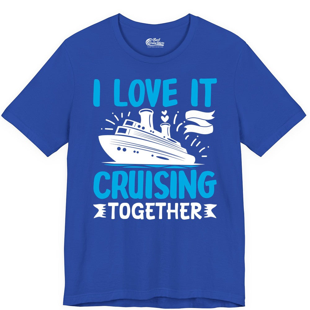 Cruising Together Shirt - Romantic Cruise Apparel for Couples (Premium Tee) in True Royal - Romantic Cruise Ship Playful Hearts Cruising Together Shirt Design