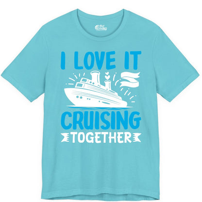 Cruising Together Shirt - Romantic Cruise Apparel for Couples (Premium Tee) in Turquoise - Romantic Cruise Ship Playful Hearts Cruising Together Shirt Design