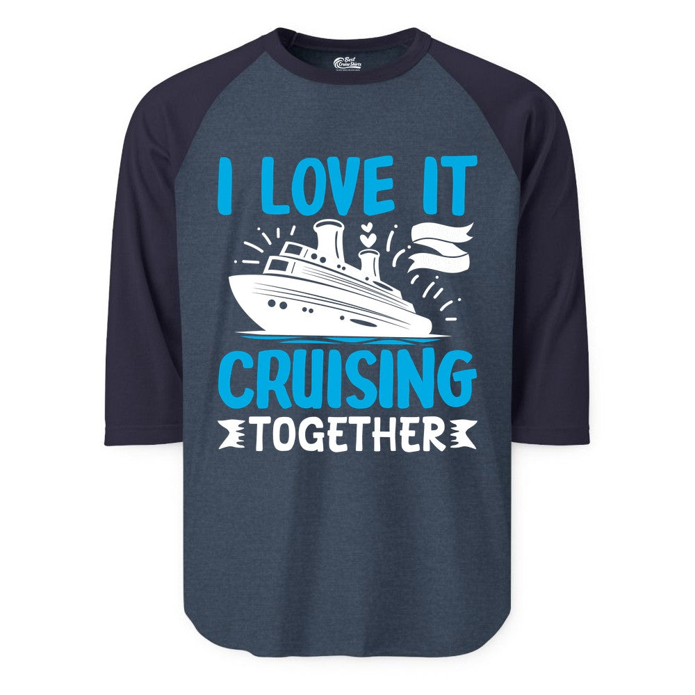 Cruising Together Shirt - Romantic Cruise Apparel for Couples (Raglan) in Heather DenimNavy - Romantic Cruise Ship Playful Hearts Cruising Together Shirt Design