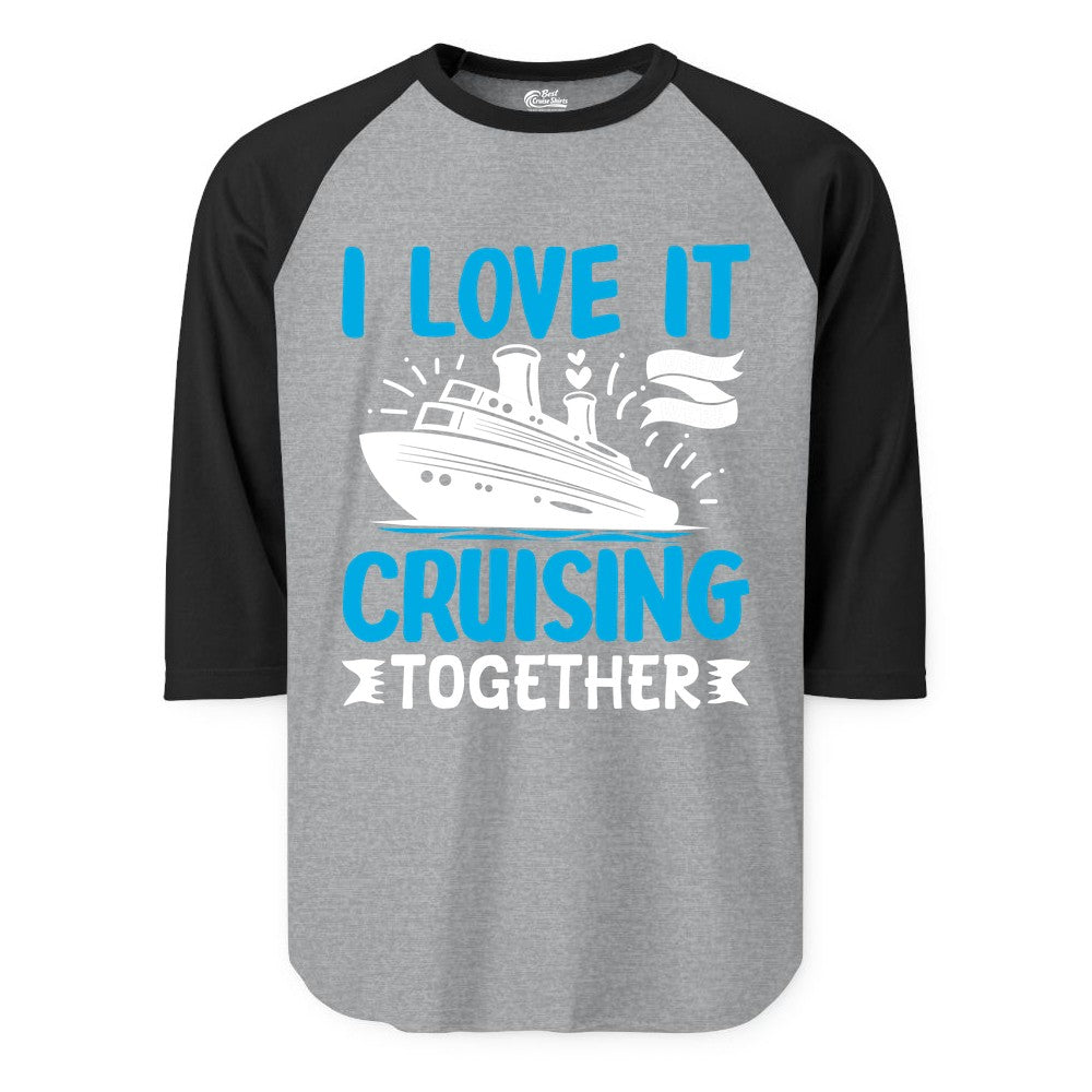 Cruising Together Shirt - Romantic Cruise Apparel for Couples (Raglan) in Heather GreyBlack - Romantic Cruise Ship Playful Hearts Cruising Together Shirt Design