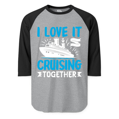 Cruising Together Shirt - Romantic Cruise Apparel for Couples (Raglan) in Heather GreyBlack - Romantic Cruise Ship Playful Hearts Cruising Together Shirt Design