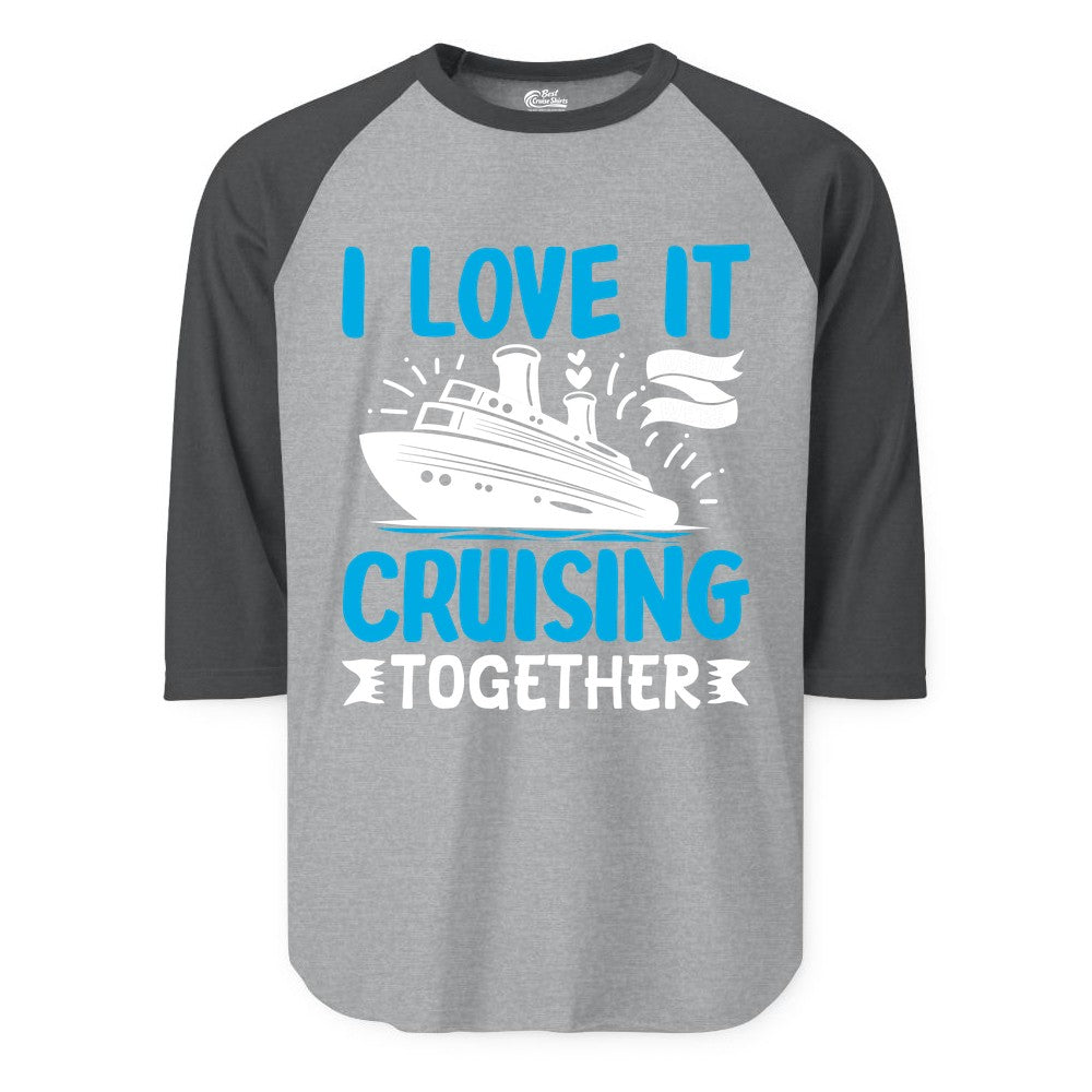 Cruising Together Shirt - Romantic Cruise Apparel for Couples (Raglan) in Heather GreyHeather Charcoal - Romantic Cruise Ship Playful Hearts Cruising Together Shirt Design