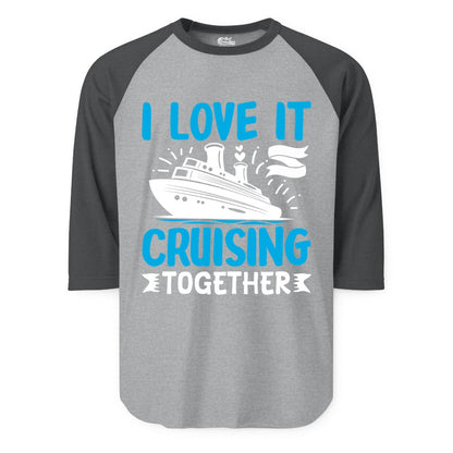 Cruising Together Shirt - Romantic Cruise Apparel for Couples (Raglan) in Heather GreyHeather Charcoal - Romantic Cruise Ship Playful Hearts Cruising Together Shirt Design