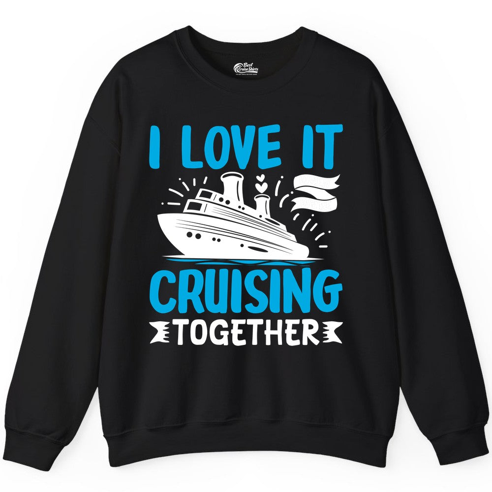 Cruising Together Shirt - Romantic Cruise Apparel for Couples (Sweatshirt) in Black - Romantic Cruise Ship Playful Hearts Cruising Together Shirt Design