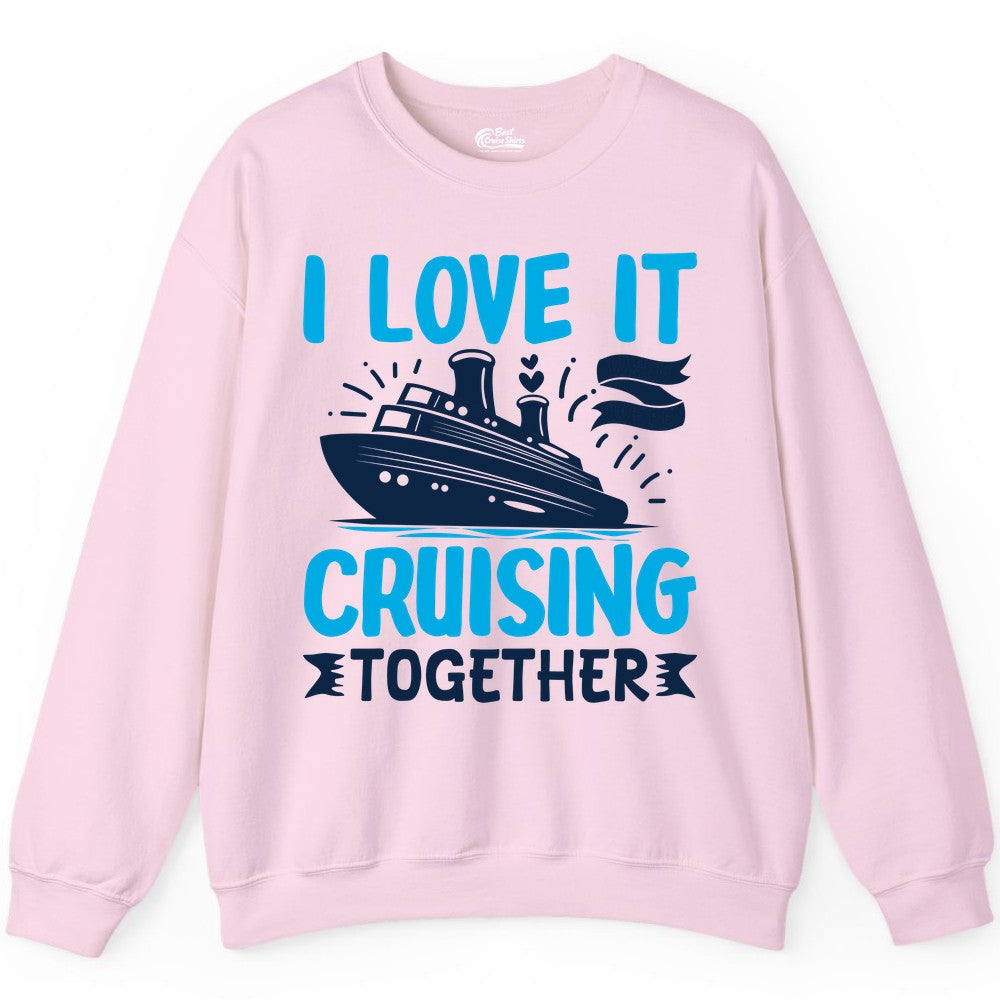 Cruising Together Shirt - Romantic Cruise Apparel for Couples (Sweatshirt) in Light Pink - Romantic Cruise Ship Playful Hearts Cruising Together Shirt Design