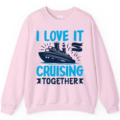 Cruising Together Shirt - Romantic Cruise Apparel for Couples (Sweatshirt) in Light Pink - Romantic Cruise Ship Playful Hearts Cruising Together Shirt Design