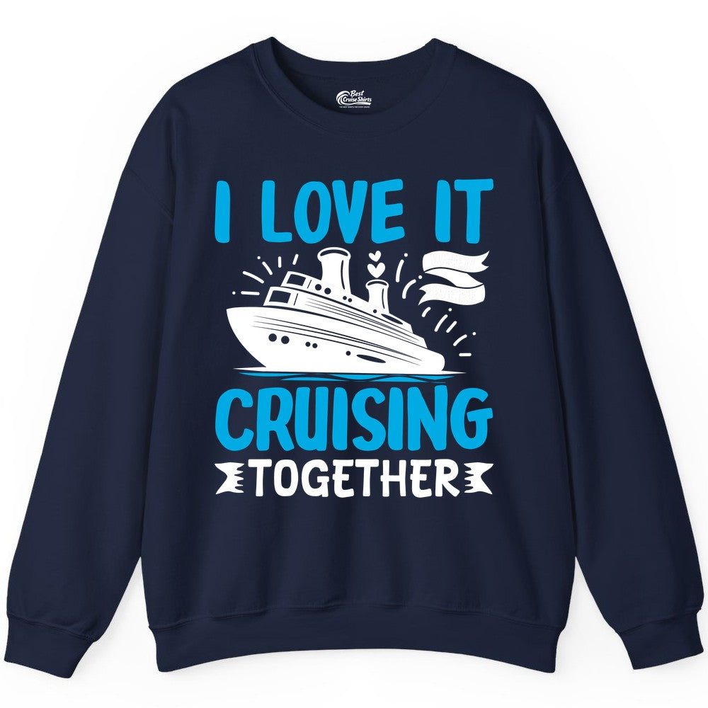 Cruising Together Shirt - Romantic Cruise Apparel for Couples (Sweatshirt) in Navy - Romantic Cruise Ship Playful Hearts Cruising Together Shirt Design