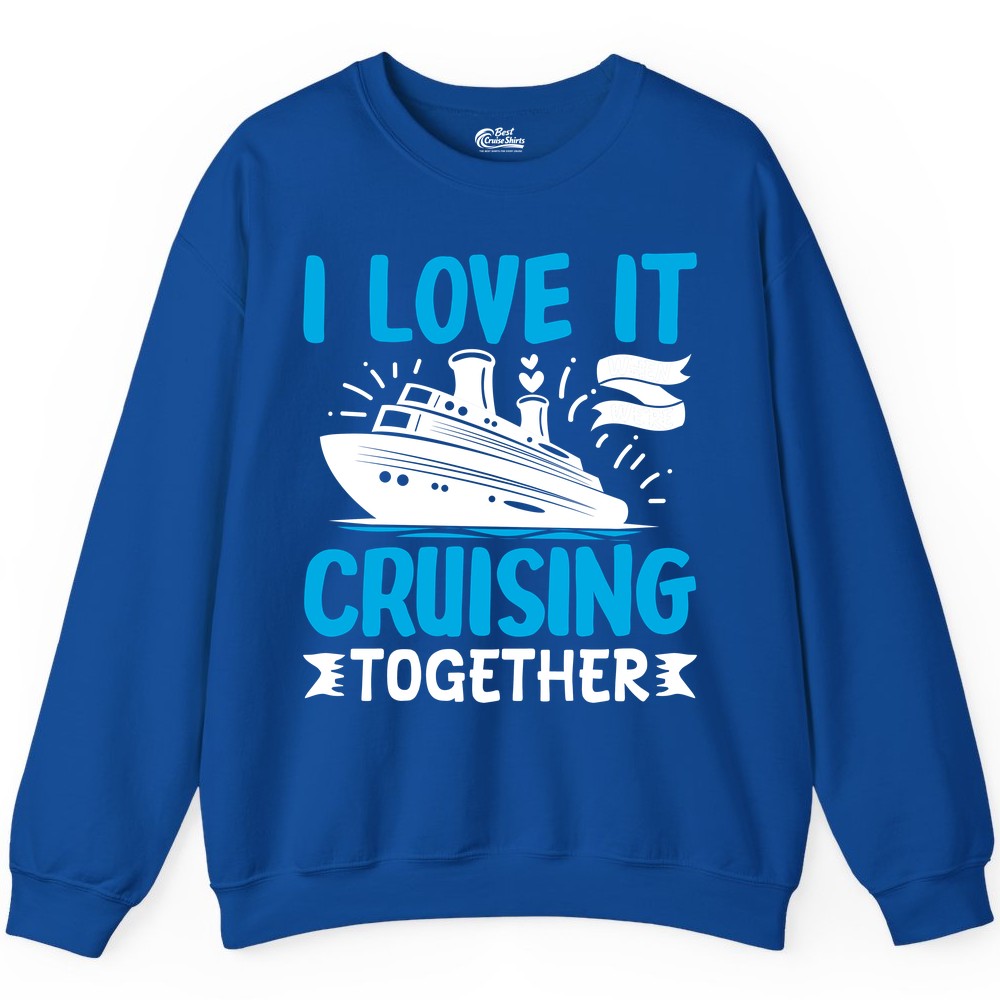 Cruising Together Shirt - Romantic Cruise Apparel for Couples (Sweatshirt) in Royal - Romantic Cruise Ship Playful Hearts Cruising Together Shirt Design