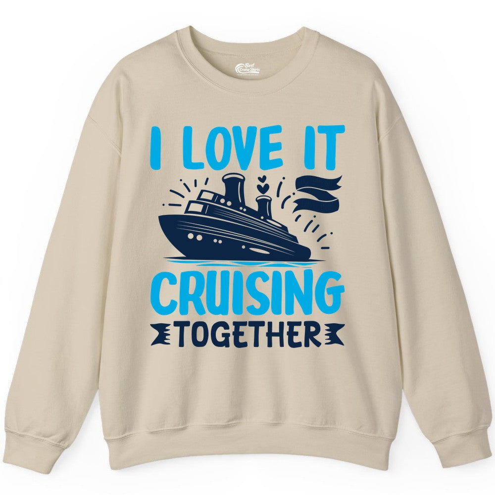Cruising Together Shirt - Romantic Cruise Apparel for Couples (Sweatshirt) in Sand - Romantic Cruise Ship Playful Hearts Cruising Together Shirt Design