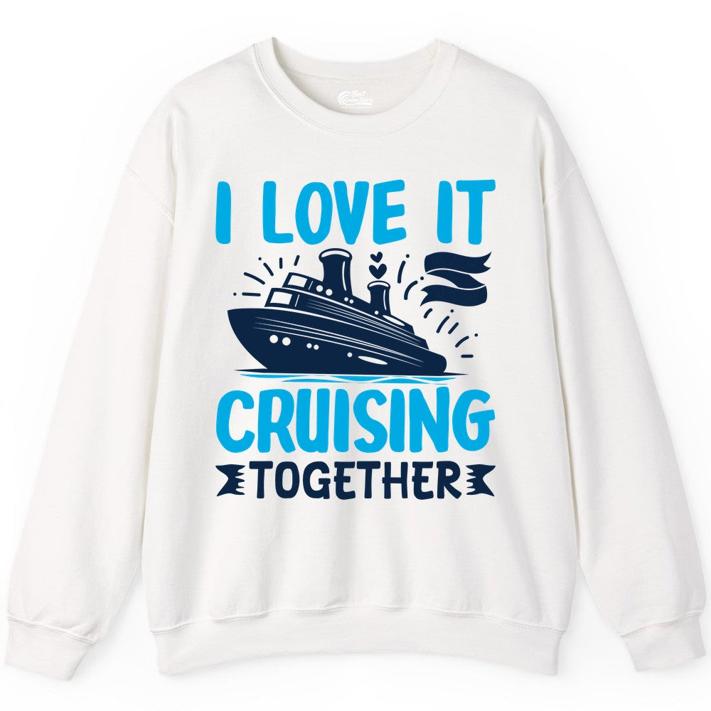 Cruising Together Shirt - Romantic Cruise Apparel for Couples (Sweatshirt) in White - Romantic Cruise Ship Playful Hearts Cruising Together Shirt Design