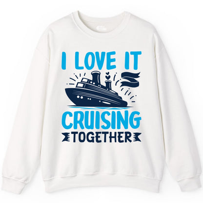 Cruising Together Shirt - Romantic Cruise Apparel for Couples (Sweatshirt) in White - Romantic Cruise Ship Playful Hearts Cruising Together Shirt Design