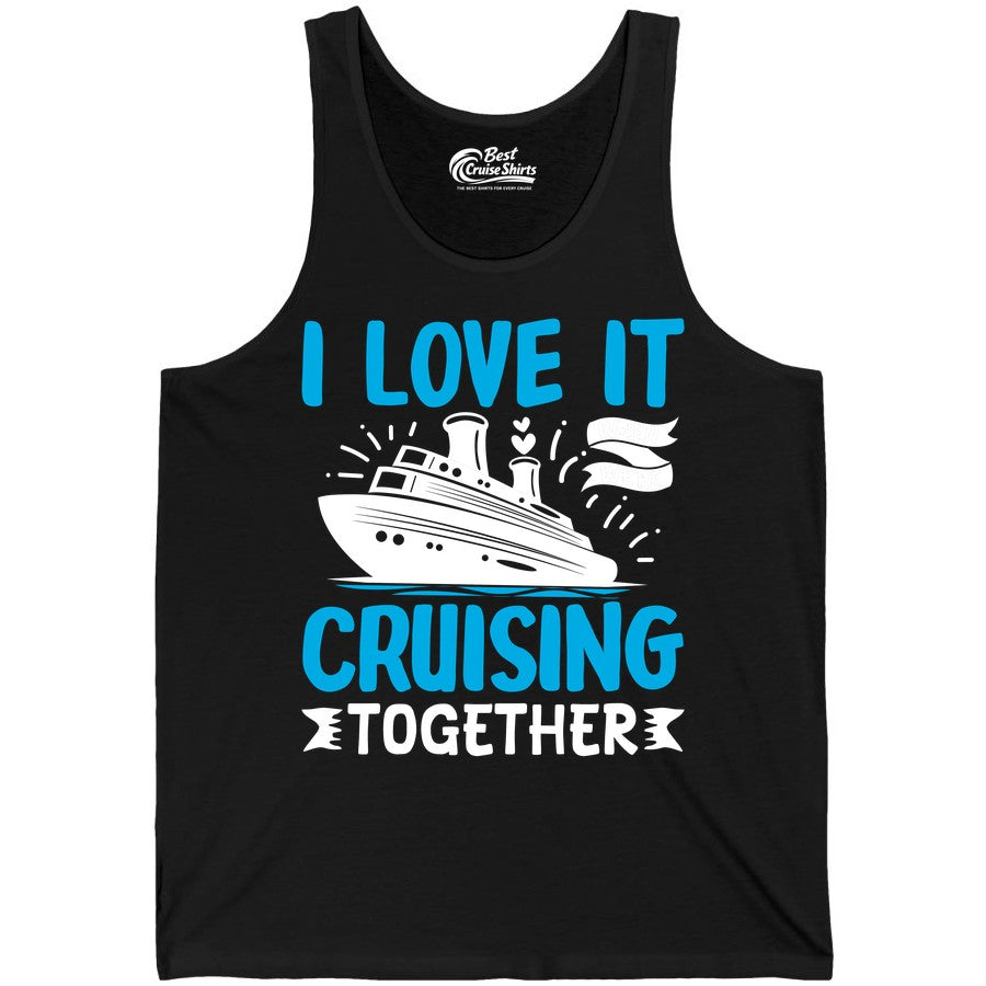 Cruising Together Shirt - Romantic Cruise Apparel for Couples (Tank Top) in Black - Romantic Cruise Ship Playful Hearts Cruising Together Shirt Design