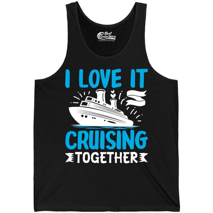 Cruising Together Shirt - Romantic Cruise Apparel for Couples (Tank Top) in Black - Romantic Cruise Ship Playful Hearts Cruising Together Shirt Design