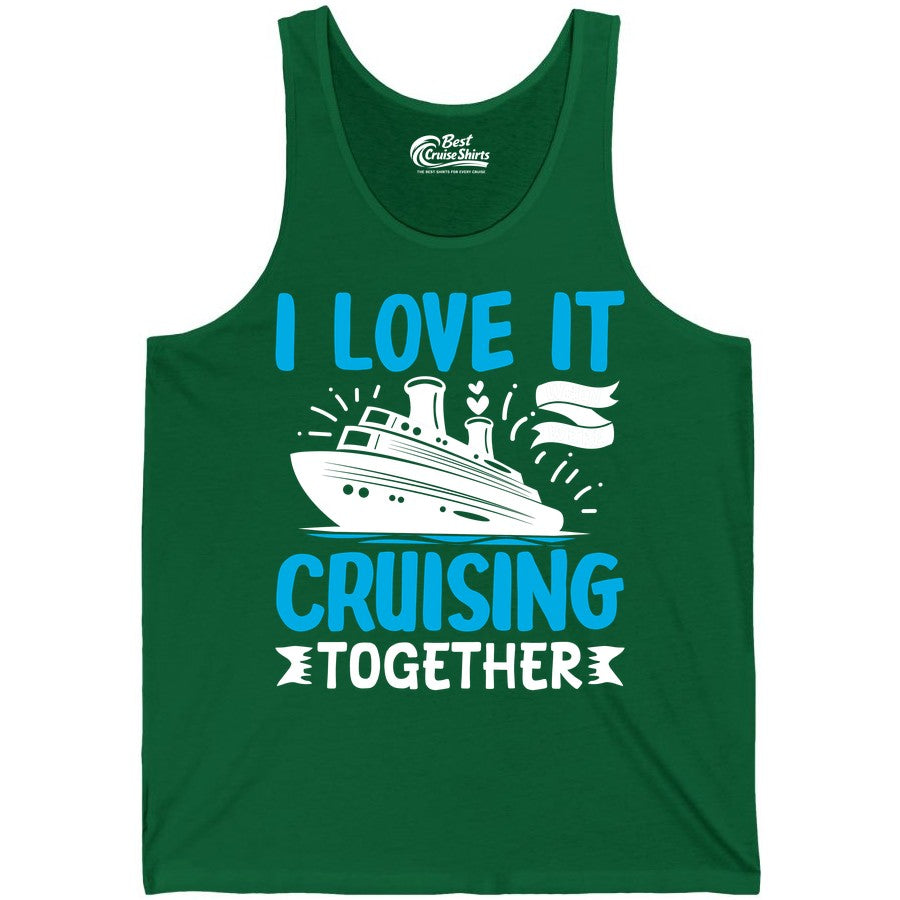 Cruising Together Shirt - Romantic Cruise Apparel for Couples (Tank Top) in Kelly - Romantic Cruise Ship Playful Hearts Cruising Together Shirt Design
