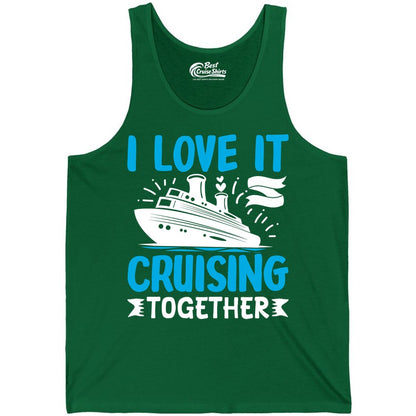 Cruising Together Shirt - Romantic Cruise Apparel for Couples (Tank Top) in Kelly - Romantic Cruise Ship Playful Hearts Cruising Together Shirt Design