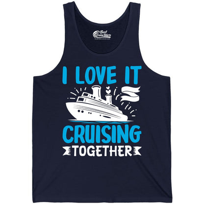 Cruising Together Shirt - Romantic Cruise Apparel for Couples (Tank Top) in Navy - Romantic Cruise Ship Playful Hearts Cruising Together Shirt Design