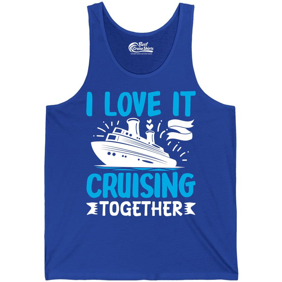 Cruising Together Shirt - Romantic Cruise Apparel for Couples (Tank Top) in True Royal - Romantic Cruise Ship Playful Hearts Cruising Together Shirt Design