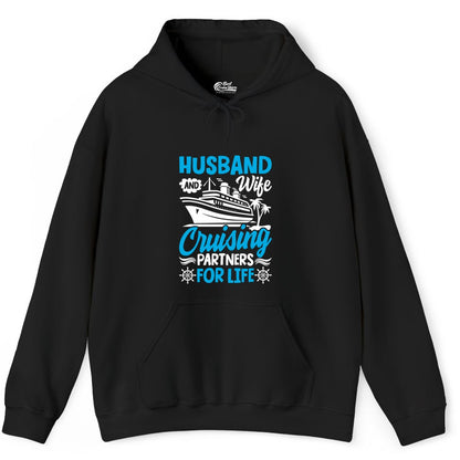 Cruise Shirts for Couples - Husband and Wife Matching Vacation Tees (Hoodie) in Black - Husband and Wife Cruising Partners for Life Nautical Couples Shirt