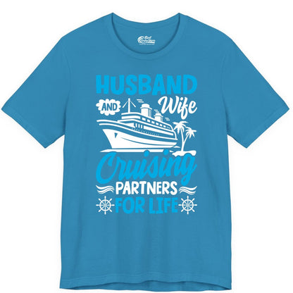 Cruise Shirts for Couples - Husband and Wife Matching Vacation Tees (Premium Tee) in Aqua - Husband and Wife Cruising Partners for Life Nautical Couples Shirt