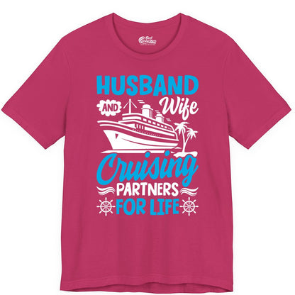 Cruise Shirts for Couples - Husband and Wife Matching Vacation Tees (Premium Tee) in Berry - Husband and Wife Cruising Partners for Life Nautical Couples Shirt