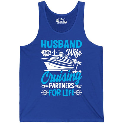 Cruise Shirts for Couples - Husband and Wife Matching Vacation Tees (Tank Top) in True Royal - Husband and Wife Cruising Partners for Life Nautical Couples Shirt