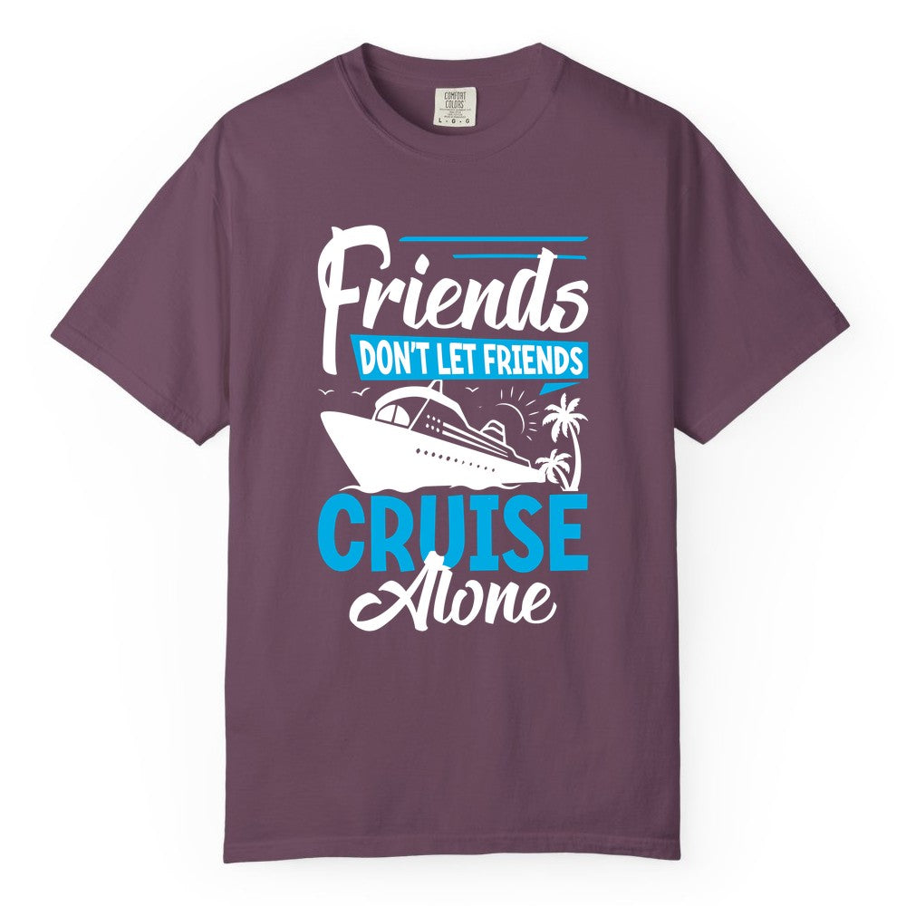 Friends Cruise Shirt - Fun Tropical Matching Cruise Group Tee (Comfort Color) in Berry - Friends Cruise Shirt - Tropical Palm Trees and Cruise Ship Vacation