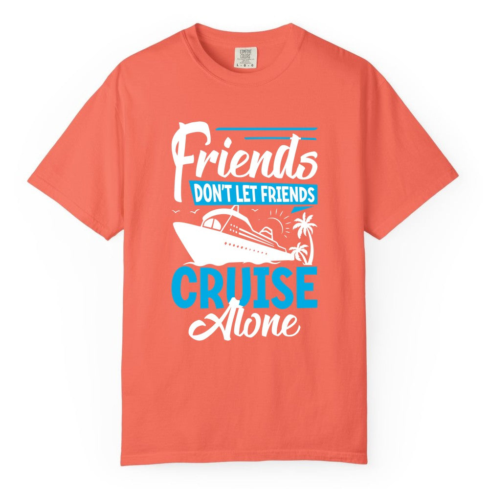 Friends Cruise Shirt - Fun Tropical Matching Cruise Group Tee (Comfort Color) in Bright Salmon - Friends Cruise Shirt - Tropical Palm Trees and Cruise Ship Vacation