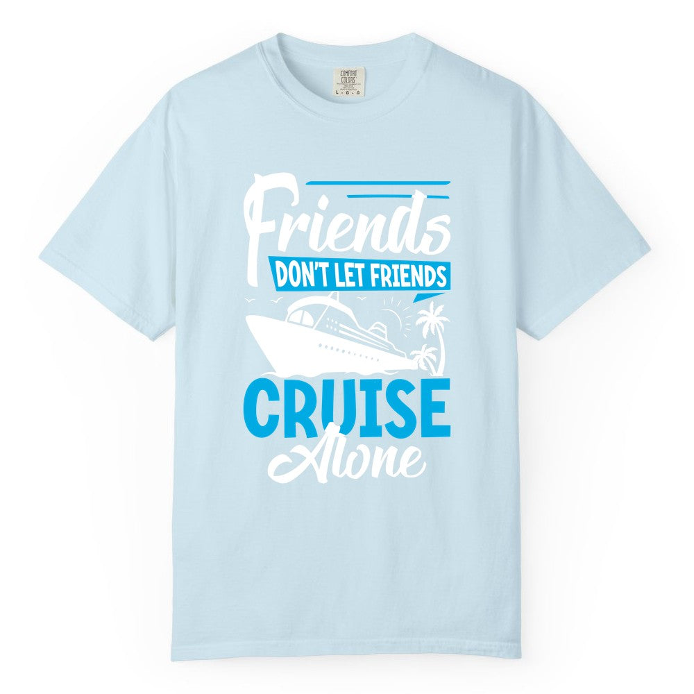 Friends Cruise Shirt - Fun Tropical Matching Cruise Group Tee (Comfort Color) in Chambray - Friends Cruise Shirt - Tropical Palm Trees and Cruise Ship Vacation