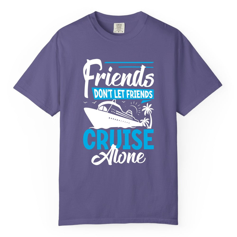 Friends Cruise Shirt - Fun Tropical Matching Cruise Group Tee (Comfort Color) in Grape - Friends Cruise Shirt - Tropical Palm Trees and Cruise Ship Vacation