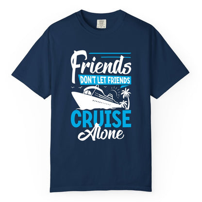 Friends Cruise Shirt - Fun Tropical Matching Cruise Group Tee (Comfort Color) in Navy - Friends Cruise Shirt - Tropical Palm Trees and Cruise Ship Vacation