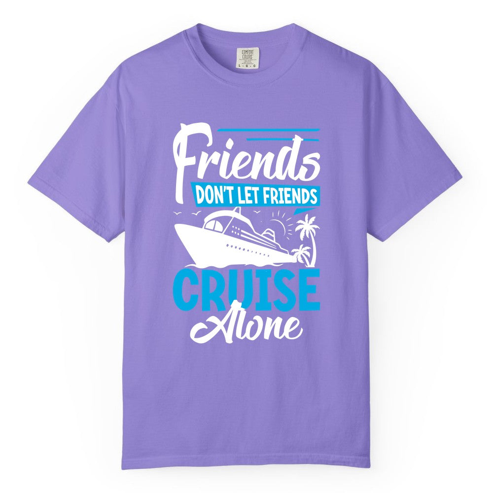 Friends Cruise Shirt - Fun Tropical Matching Cruise Group Tee (Comfort Color) in Violet - Friends Cruise Shirt - Tropical Palm Trees and Cruise Ship Vacation