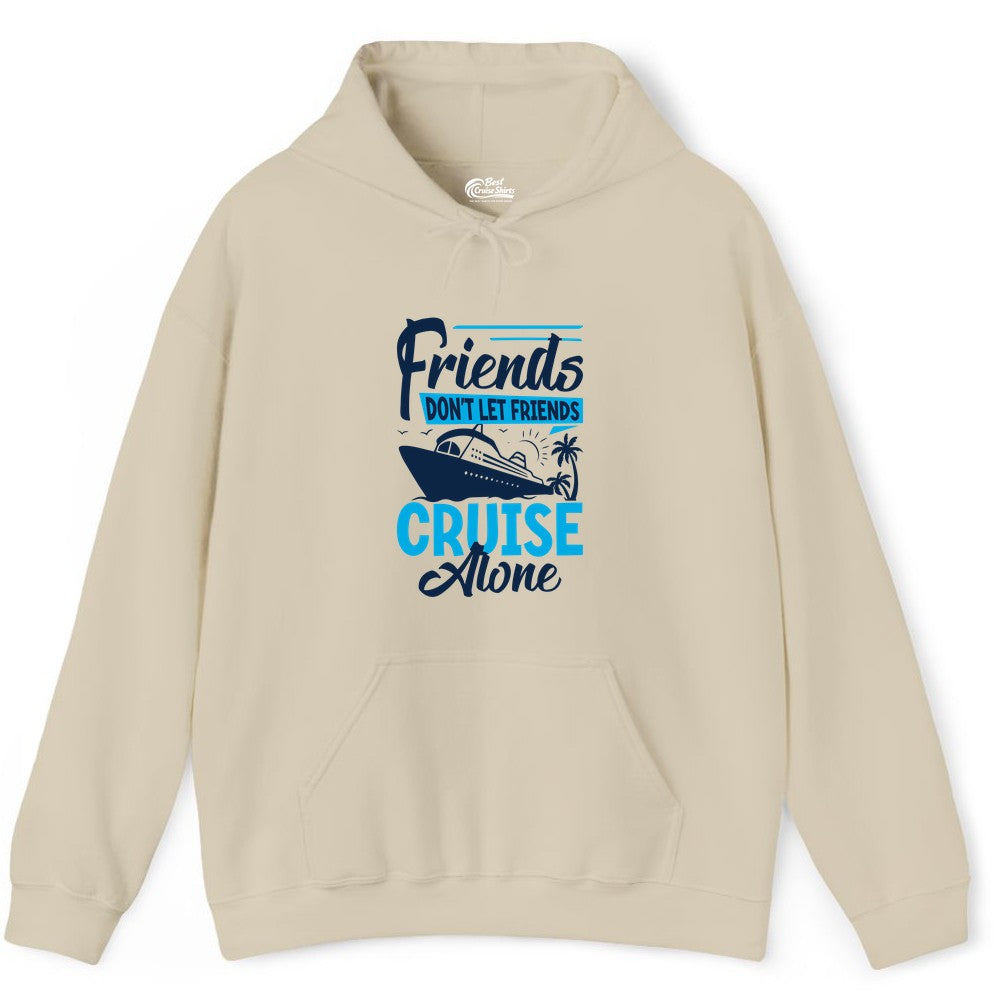 Friends Cruise Shirt - Fun Tropical Matching Cruise Group Tee (Hoodie) in Sand - Friends Cruise Shirt - Tropical Palm Trees and Cruise Ship Vacation