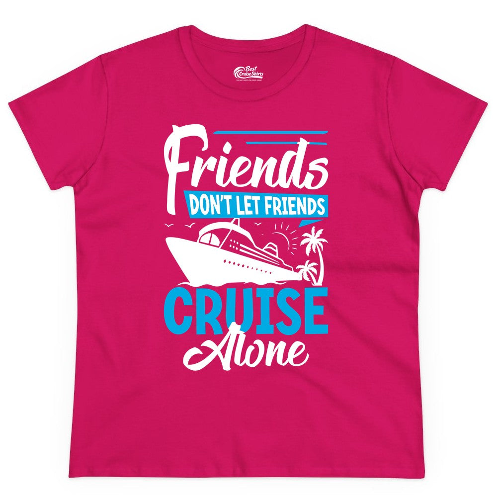 Friends Cruise Shirt - Fun Tropical Matching Cruise Group Tee (Ladies Tee) in Heliconia - Friends Cruise Shirt - Tropical Palm Trees and Cruise Ship Vacation