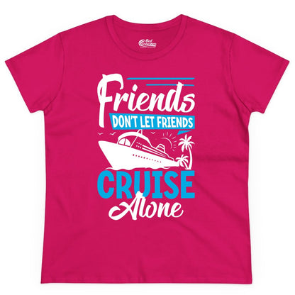 Friends Cruise Shirt - Fun Tropical Matching Cruise Group Tee (Ladies Tee) in Heliconia - Friends Cruise Shirt - Tropical Palm Trees and Cruise Ship Vacation
