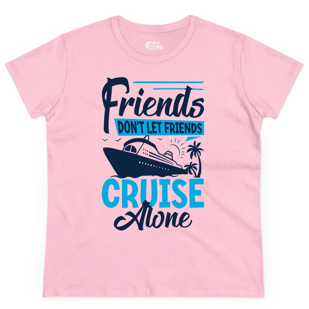 Friends Cruise Shirt - Fun Tropical Matching Cruise Group Tee (Ladies Tee) in Light Pink - Friends Cruise Shirt - Tropical Palm Trees and Cruise Ship Vacation