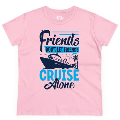 Friends Cruise Shirt - Fun Tropical Matching Cruise Group Tee (Ladies Tee) in Light Pink - Friends Cruise Shirt - Tropical Palm Trees and Cruise Ship Vacation