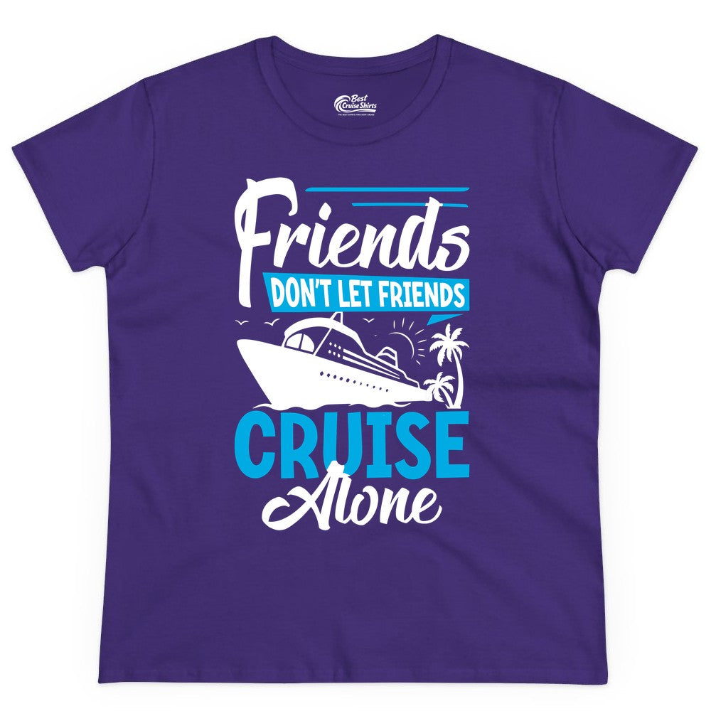 Friends Cruise Shirt - Fun Tropical Matching Cruise Group Tee (Ladies Tee) in Purple - Friends Cruise Shirt - Tropical Palm Trees and Cruise Ship Vacation