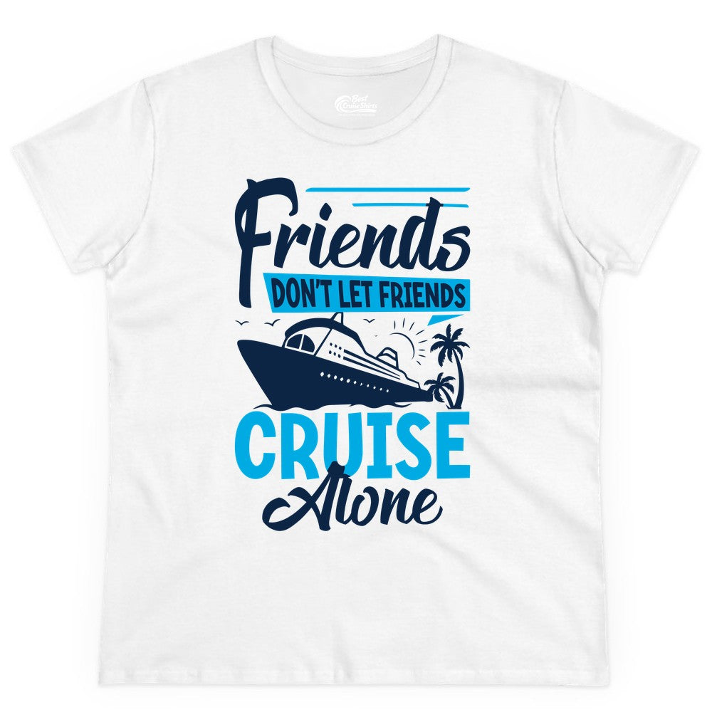 Friends Cruise Shirt - Fun Tropical Matching Cruise Group Tee (Ladies Tee) in White - Friends Cruise Shirt - Tropical Palm Trees and Cruise Ship Vacation