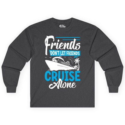 Friends Cruise Shirt - Fun Tropical Matching Cruise Group Tee (Long Sleeve) in Dark Heather - Friends Cruise Shirt - Tropical Palm Trees and Cruise Ship Vacation